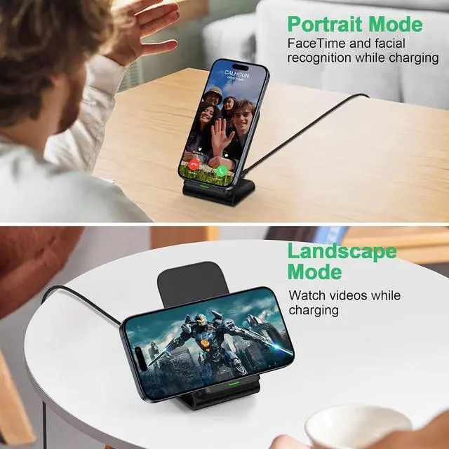 Alt view image 13 of 14 - Wireless Charger Fast Charging Stand Wireless Android Desk Phone Charger Pad 15W for Galaxy S24 S25 Ultra Plus S24FE S23FE S22 S21 Pixel 9 Pro iPhone 16/15 Pro Max with 18W Adapter