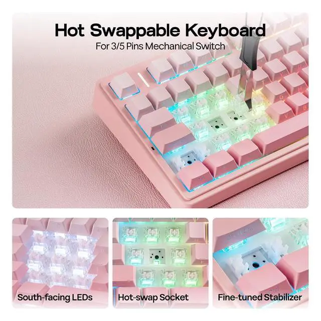 Alt view image 12 of 14 - X Aula F75 75% Wireless Gaming Keyboard+Puff Aviator Coiled USB Cable