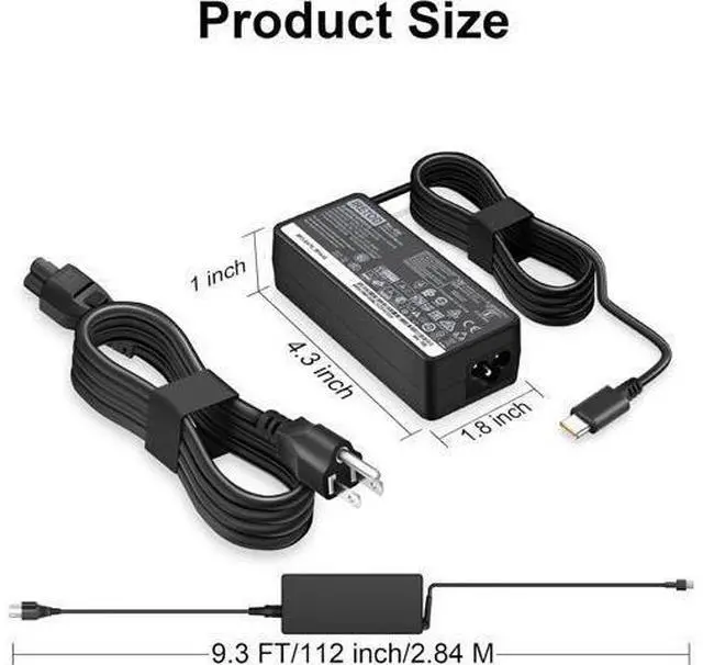 Alt view image 8 of 12 - Charger Compatible with Laptop Computer 65W 45W Thinkpad Yoga Chromebook USB C Fast Power Adapter