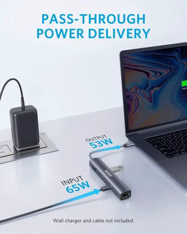 Alt view image 9 of 12 - 6-in-1 USB C Hub with 65W Power Delivery 4K HDMI 1Gbps Ethernet USB Ports for MacBook Air iPad Pro XPS and More