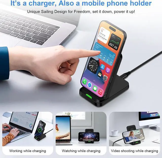 Alt view image 13 of 14 - Wireless Charger Fast Charging Stand for Galaxy S25 FE/S25Ultra/S24 Plus/S23+/S22/S21/S20/S10 Wireless Phone Charger Android Desk Charging Station for Google Pixel 10 Pro XL with 18W Adapter
