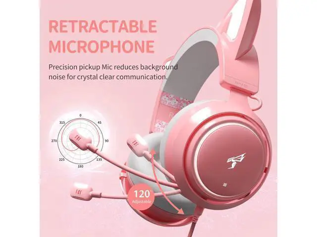 Alt view image 13 of 14 - SOMIC GS510 Gaming Headset, Cat Ear Headset PC Gaming Headphones with Retractable Mic Noise Cancelling, Stereo Sound, DIY Face Covers for PC, PS4, PS5,Xbox One(Only White LED Light)-Pink