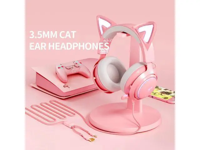 Alt view image 14 of 14 - SOMIC GS510 Gaming Headset, Cat Ear Headset PC Gaming Headphones with Retractable Mic Noise Cancelling, Stereo Sound, DIY Face Covers for PC, PS4, PS5,Xbox One(Only White LED Light)-Pink