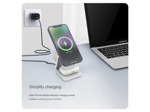 Alt view image 3 of 6 - Three-in-one Multi-function Folding Wireless Charger for for Portable Magnetic Mobile Phone Holder Fast Charging 15W