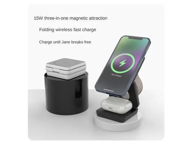 Alt view image 4 of 6 - Three-in-one Multi-function Folding Wireless Charger for for Portable Magnetic Mobile Phone Holder Fast Charging 15W