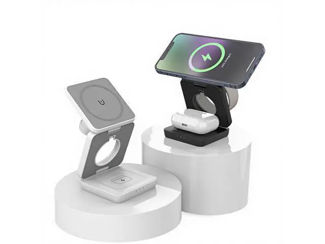 Alt view image 5 of 6 - Three-in-one Multi-function Folding Wireless Charger for for Portable Magnetic Mobile Phone Holder Fast Charging 15W