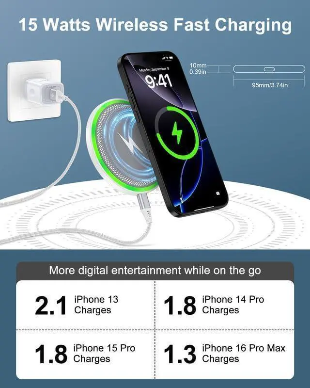 Alt view image 6 of 7 - Pixel 10 Pro XL Wireless Charger Android Fast Charging For Google Pixel 10 9 Pro Xl 8 8a 7 15w Wireless Charging Pad with Block Cargador Inalmbrico Para For Galaxy S25 iPhone 17 16e 16Pro Max