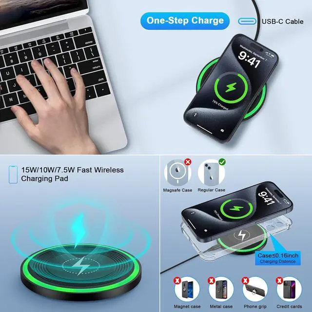 Alt view image 10 of 14 - Wireless Charger Fast Charging Pad for Galaxy S25 Edge S24 Ultra S24+ S24 S23 FE S22 S21 S20 S10 Note 20 10 18W Phone Wall Charger Cargador Inalambrico for iPhone 15 Pro Max 15 Plus