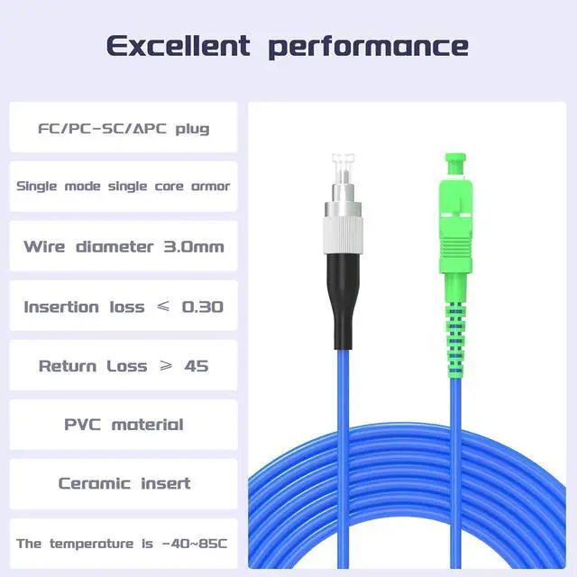 Alt view image 9 of 14 - FC/UPC to SC/APC Armored Fiber Optic Internet Cable Single Mode Simplex - 9/125m Fiber Optic Jumper Optical Patch Cord -OS1/OS2 Compatible, 15Meters/49ft LSZH Blue