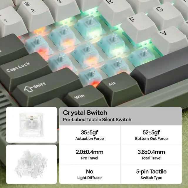 Alt view image 14 of 14 - RT85 Wireless Mechanical Keyboard with Joystick & DIY Screen | 8000mAh, BT/USB/2.4Ghz, Gasket, 5-Layer Paddings, Hot-Swap, PBT Keycap, 75% Gaming Keyboard (Army Green, Crystal Switch)