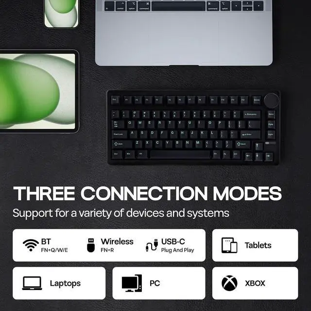 Alt view image 11 of 14 - QK81 75% Wireless Mechanical Gaming Keyboard, QMK/VIA Programmable and Hot-Swappable, 81 Keys with Metal Knob, 2.4Ghz/BT/USB, Creamy Gasket-Mount, RGB Backlight (Black, Wisteria Switch)