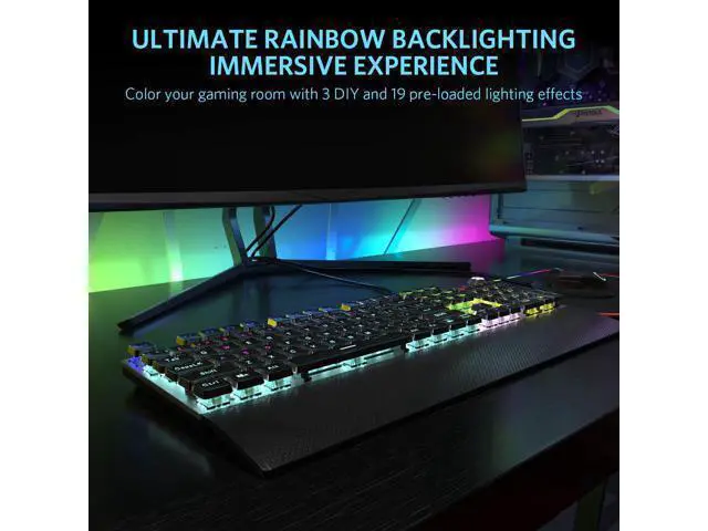 Alt view image 6 of 8 - TEWELL Quick Responsible Blue Switches Mechanical Gaming Keyboard, Rainbow LED Rainbow Backlit Typewriter Keyboards with Removable Hand Rest, 104 Anti-ghosting Keys, for PC, Laptop, Computer