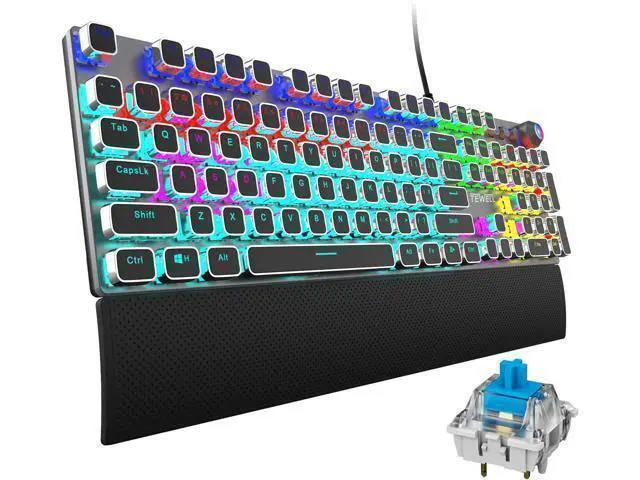 Alt view image 5 of 8 - TEWELL Quick Responsible Blue Switches Mechanical Gaming Keyboard, Rainbow LED Rainbow Backlit Typewriter Keyboards with Removable Hand Rest, 104 Anti-ghosting Keys, for PC, Laptop, Computer