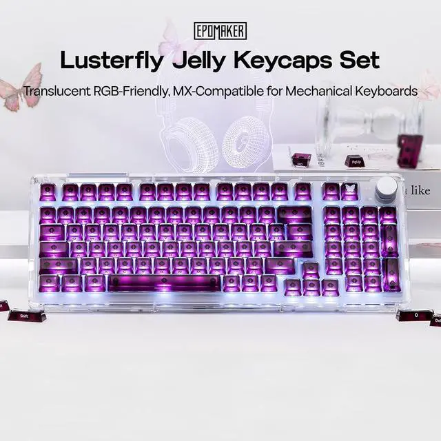 Alt view image 9 of 14 - Lusterfly Jelly Keycaps Set - 123 Keys Double-Shot Laser Engraved, MDA Profile, ABS+PC, Non-Shine-Through, MX-Compatible for 61/68/84/87/98/100/104-Key Mechanical Keyboard (Red)
