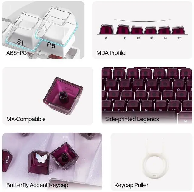 Alt view image 10 of 14 - Lusterfly Jelly Keycaps Set - 123 Keys Double-Shot Laser Engraved, MDA Profile, ABS+PC, Non-Shine-Through, MX-Compatible for 61/68/84/87/98/100/104-Key Mechanical Keyboard (Red)