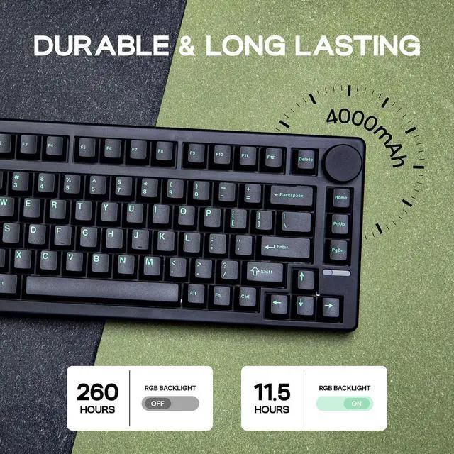 Alt view image 14 of 14 - QK81 75% Wireless Mechanical Gaming Keyboard, QMK/VIA Programmable and Hot-Swappable, 81 Keys with Metal Knob, 2.4Ghz/BT/USB, Creamy Gasket-Mount, RGB Backlight (Black, Wisteria Switch)