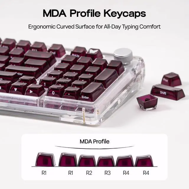 Alt view image 12 of 14 - Lusterfly Jelly Keycaps Set - 123 Keys Double-Shot Laser Engraved, MDA Profile, ABS+PC, Non-Shine-Through, MX-Compatible for 61/68/84/87/98/100/104-Key Mechanical Keyboard (Red)
