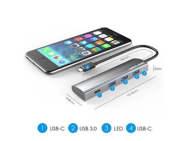 Alt view image 7 of 10 - USB C HUB 4-Port Aluminum USB 3.0 hub USB 3.1 Gen1 5Gbps SuperSpeed USB Type C HUB 3.0 for Computer Laptop USB Splitter