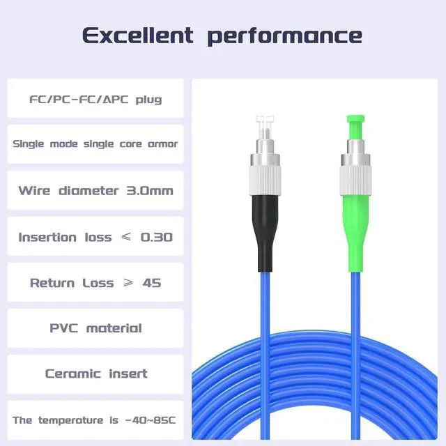 Alt view image 9 of 14 - Fiber Optic Internet Cable FC/UPC to FC/APC Indoor Armored Single Mode Simplex - 9/125m Jumper Optical Patch Cord -OS1/OS2 Compatible,50Meters/164ft LSZH Blue