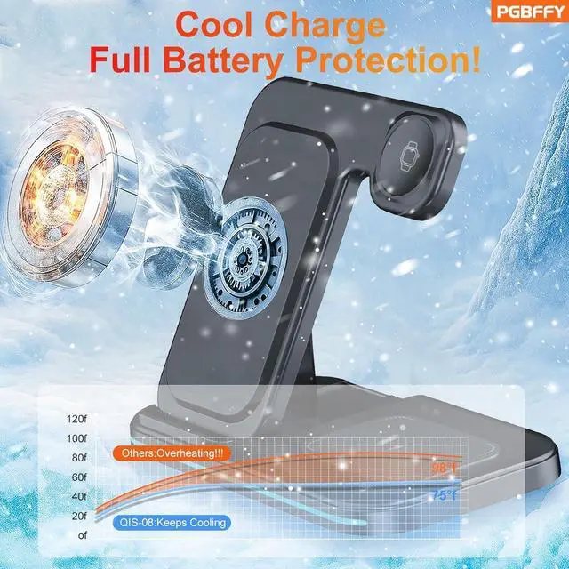 Alt view image 13 of 14 - 3 in 1 Charging Station Wireless Charger lPhone Foldable Charging Stand for Multiple Devices with Quick Charger for lPhone 16/15/14/13 Pro Max Watch AriPods Pro 2