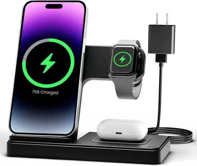 Alt view image 8 of 14 - Wireless Charger iPhone Charging Station: 3 in 1 Charger Stand Multiple Devices for - iPhone 17 16e 16 15 14 Pro Max 13 12 11 - Watch 10 9 8 7 6 5 4 3 2 SE and Ultra Series - Airpods 4 3 Pro