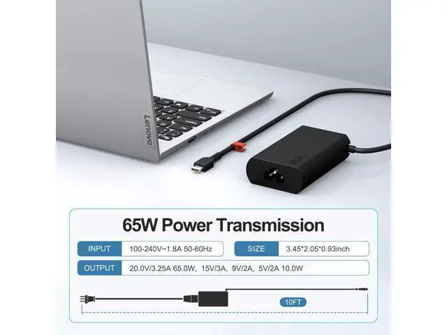 Alt view image 13 of 14 - New Slim 65W USB C Laptop Charger for Laptop Charger Compatible with ThinkPad/Yoga/ThinkBook Chromebook Computer Fast Charging Type C Power Adapter