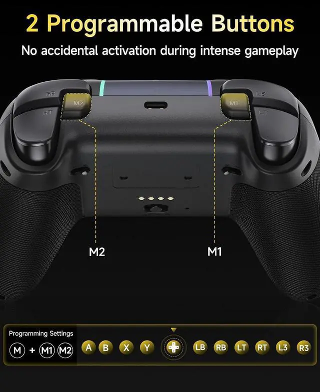 Alt view image 9 of 14 - X05Pro Wireless Gaming Controller for PC, Switch& Phone Ultra-Quiet Buttons, Hall Effect Joysticks, 2-Stage Triggers, 1000Hz Polling Rate, Programmable, Ergonomic Grips with 1000mAh Battery