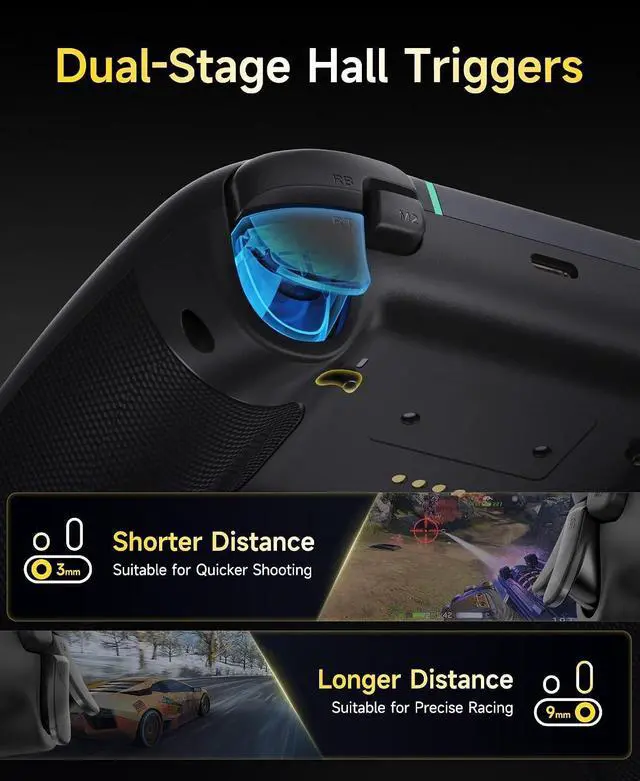 Alt view image 12 of 14 - X05Pro Wireless Gaming Controller for PC, Switch& Phone Ultra-Quiet Buttons, Hall Effect Joysticks, 2-Stage Triggers, 1000Hz Polling Rate, Programmable, Ergonomic Grips with 1000mAh Battery
