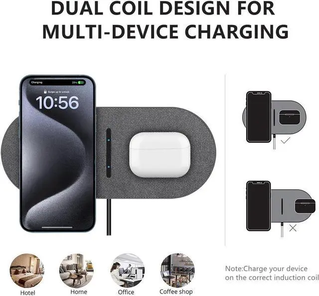 Alt view image 10 of 12 - 40W Wireless Charging Pad Dual 20W Fast Wireless Charging Mat for iPhone 16 15 14 13 12 11/Pro/Pro Max/SE/X/XS Airpods 4/3/Pro 15W Wireless Charger Station for Galaxy/Note/Bud+