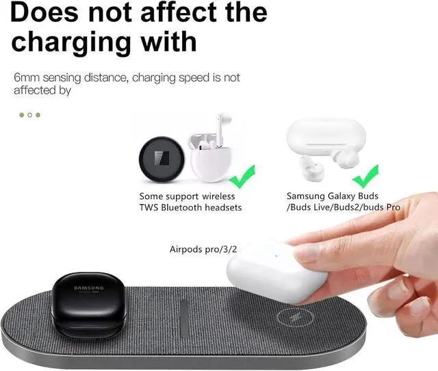 Alt view image 11 of 12 - 40W Wireless Charging Pad Dual 20W Fast Wireless Charging Mat for iPhone 16 15 14 13 12 11/Pro/Pro Max/SE/X/XS Airpods 4/3/Pro 15W Wireless Charger Station for Galaxy/Note/Bud+