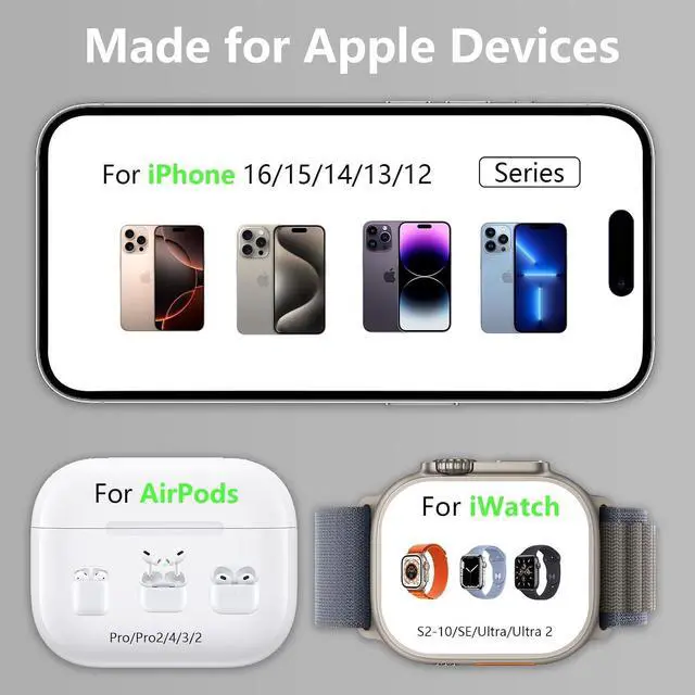 Alt view image 9 of 14 - 2025 3 in 1 Charging Station for iPhone AirPods Watch with Mag-Safe Charger Wireless Charger Stand for iPhone 17 16 15 14 13 12 Series AirPods iWatch Series - Gifts for Wife & Husband