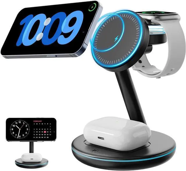Alt view image 8 of 14 - 2025 3 in 1 Charging Station for iPhone AirPods Watch with Mag-Safe Charger Wireless Charger Stand for iPhone 17 16 15 14 13 12 Series AirPods iWatch Series - Gifts for Wife & Husband