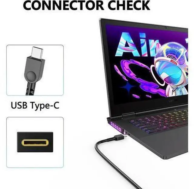 Alt view image 9 of 14 - New Slim 65W USB Type C AC Charger for Thinkpad Yoga Chromebook IdeaPad Laptop Power Supply Adapter Cord