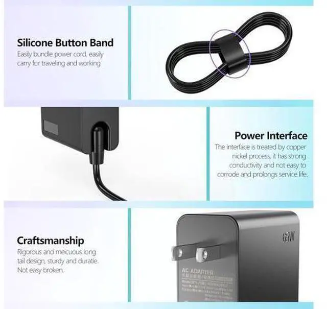 Alt view image 12 of 14 - New Slim 65W USB Type C AC Charger for Thinkpad Yoga Chromebook IdeaPad Laptop Power Supply Adapter Cord
