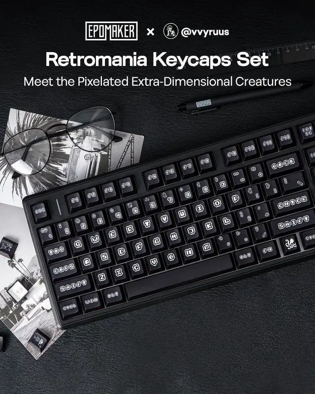 Alt view image 13 of 14 - TH108 Full Size Mechanical Keyboard, Wireless Gaming Keyboard with 8000mAh Battery x vvyruus Retromania Keycaps Set - 130 Keys