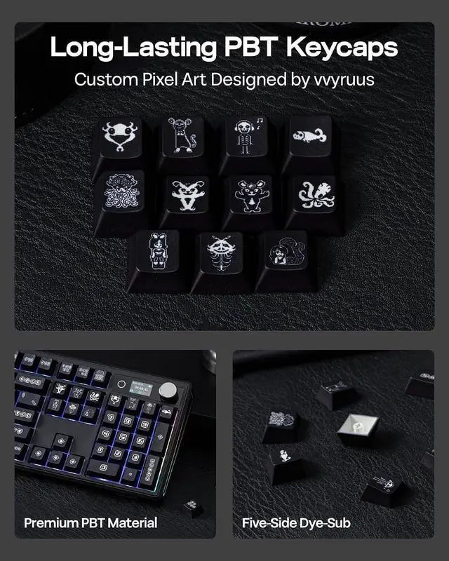 Alt view image 14 of 14 - TH108 Full Size Mechanical Keyboard, Wireless Gaming Keyboard with 8000mAh Battery x vvyruus Retromania Keycaps Set - 130 Keys