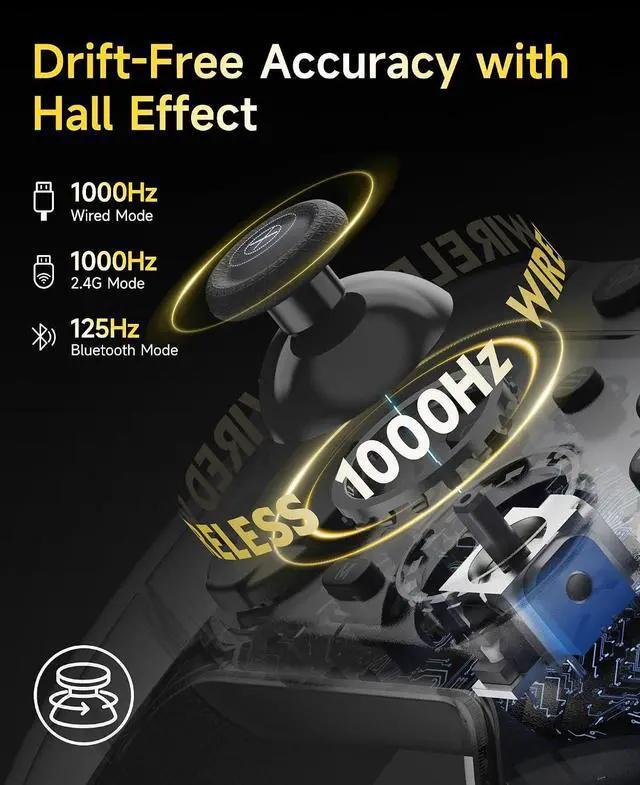 Alt view image 13 of 14 - X05Pro Wireless Gaming Controller for PC, Switch& Phone Ultra-Quiet Buttons, Hall Effect Joysticks, 2-Stage Triggers, 1000Hz Polling Rate, Programmable, Ergonomic Grips with 1000mAh Battery