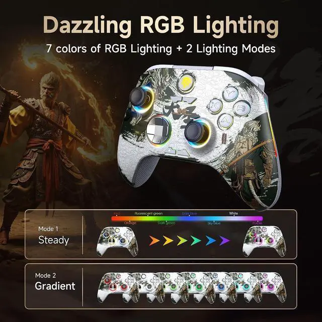 Alt view image 9 of 14 - X15 PC Controller - Enhanced Wireless Bluetooth Controller with Hall Joysticks/Hall Triggers/RGB Lighting - No Stick Drift, No Dead Zone - Work for Windows PC, Android, Steam and Switch multi color
