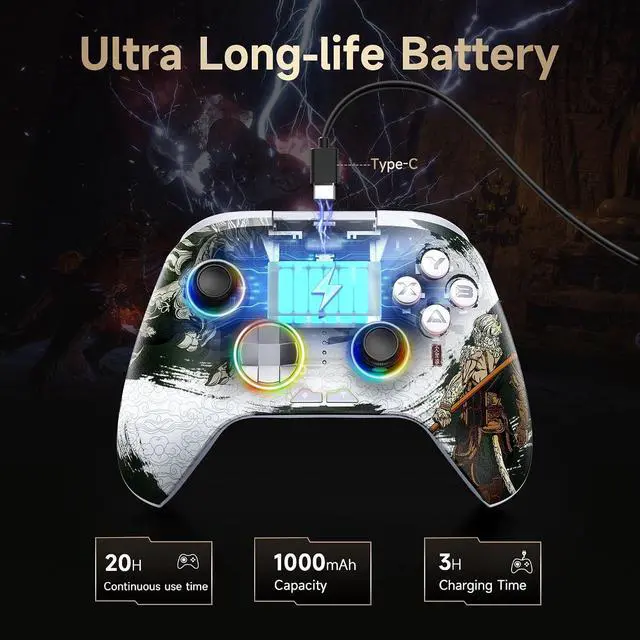 Alt view image 10 of 14 - X15 PC Controller - Enhanced Wireless Bluetooth Controller with Hall Joysticks/Hall Triggers/RGB Lighting - No Stick Drift, No Dead Zone - Work for Windows PC, Android, Steam and Switch multi color