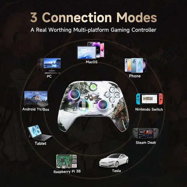 Alt view image 14 of 14 - X15 PC Controller - Enhanced Wireless Bluetooth Controller with Hall Joysticks/Hall Triggers/RGB Lighting - No Stick Drift, No Dead Zone - Work for Windows PC, Android, Steam and Switch multi color