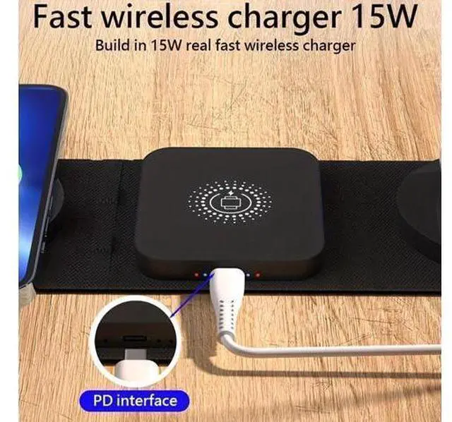 Alt view image 10 of 10 - Multifunctional Wireless Charger Cargador Inalambrico Portable Charger Foldable 3 in 1 Wireless Magnetic Charger