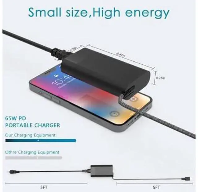 Alt view image 10 of 10 - 65W USB-C Laptop Charger Compatible with HP AI PC OmniBook 7 5 X Flip 16 14 17.3 inch,Compatible with HP EliteBook X Flip/Ultra G1i 14 inch Next Gen AI PC Laptop Type C AC Power Adapter