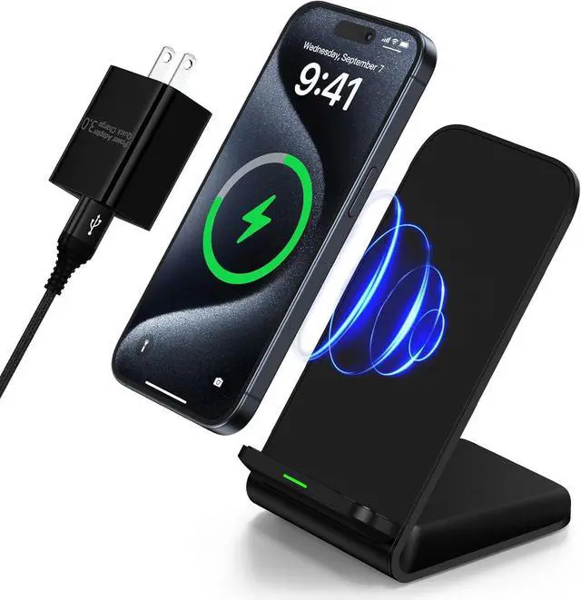 Alt view image 8 of 14 - Wireless Charger Fast Charging Stand Desk Phone Charger Stand Android Charging Station for Galaxy S24 Ultra S24+ S24 S23 FE S22 S21 S20 S10 S9 S8 iPhone 15 Pro Max Plus 14 with Adapter
