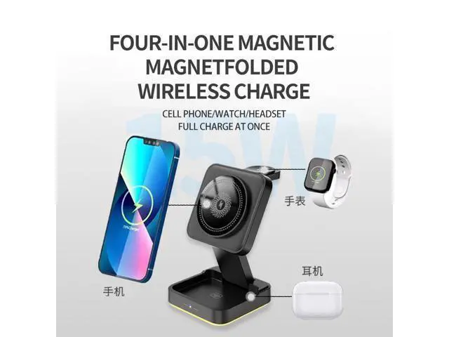 Alt view image 8 of 12 - 3 in 1 Wireless Charger 15W Foldable Wireless Magnetic Charger Station with Night Lamp for Phone Watch and Earphone