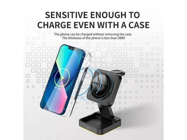 Alt view image 10 of 12 - 3 in 1 Wireless Charger 15W Foldable Wireless Magnetic Charger Station with Night Lamp for Phone Watch and Earphone