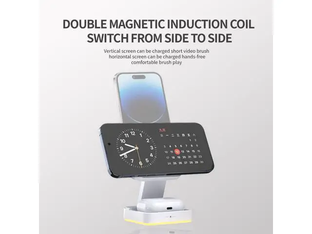 Alt view image 12 of 12 - 3 in 1 Wireless Charger 15W Foldable Wireless Magnetic Charger Station with Night Lamp for Phone Watch and Earphone