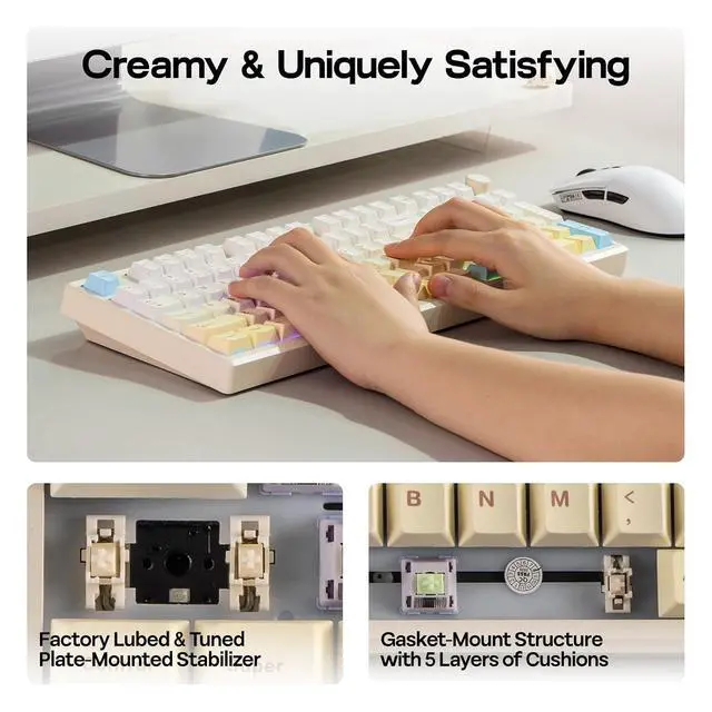 Alt view image 12 of 14 - Galaxy100 Lite QMK/VIA Gaming Keyboard with 8000mAh Battery and Numpad+Crystal Tactile Silent Mechanical Keyboard Switches Set