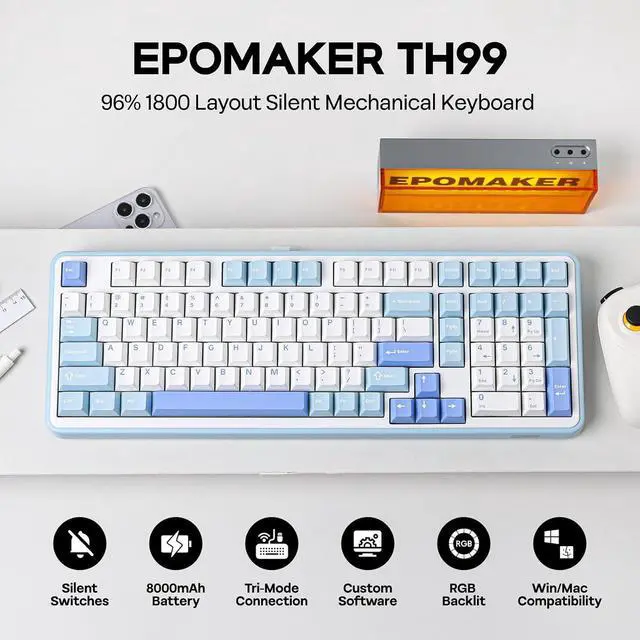 Alt view image 2 of 7 - TH99 Tri-Mode Wireless Mechanical Keyboard with 8000mAh Battery+CloudGel Wrist Rest for Keyboard and Mouse