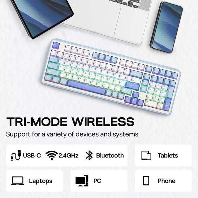 Alt view image 4 of 7 - TH99 Tri-Mode Wireless Mechanical Keyboard with 8000mAh Battery+CloudGel Wrist Rest for Keyboard and Mouse