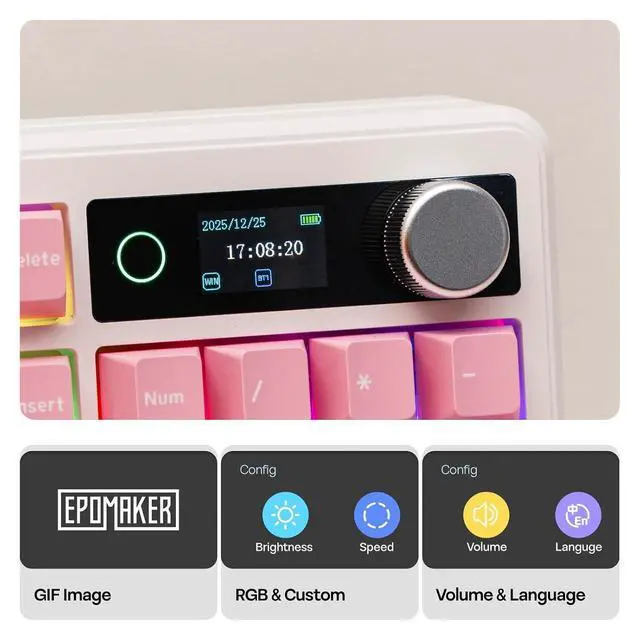 Alt view image 10 of 14 - TH99 PRO 96% Mechanical Keyboard with Screen & Knob, 10000mAh, 2.4Ghz/BT, Hot Swap, Custom Driver, RGB Backlight, PBT Keycap, Wireless Gaming Keyboard for PC/Mac (Pink, Creamy Jade)